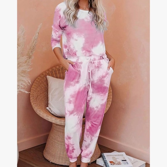 Two piece sweat set tie dye Pink and White Tie-Dye Top - Picture 1 of 2